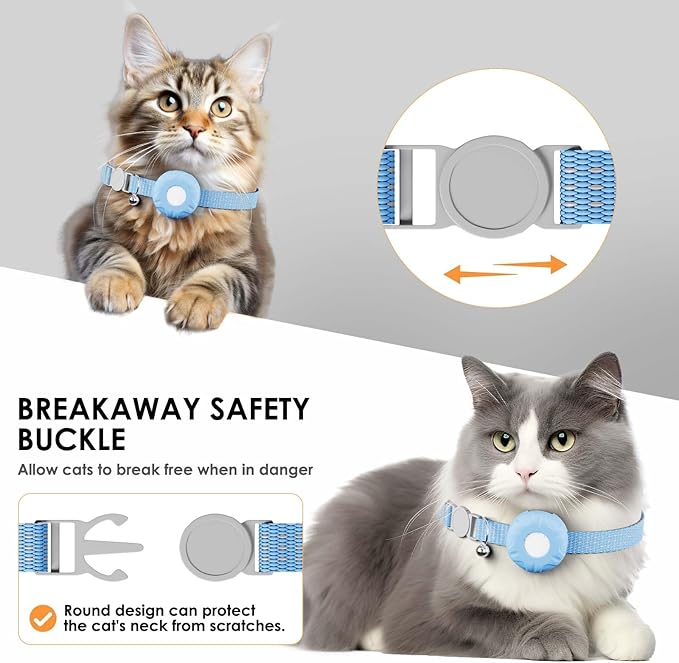 GPS Tracker for Cats, Cat GPS Tracker, Compatible with Apple Find My App (Only iOS), No Monthly Fee, Waterproof (White Tracker, Blue Cat Collar)