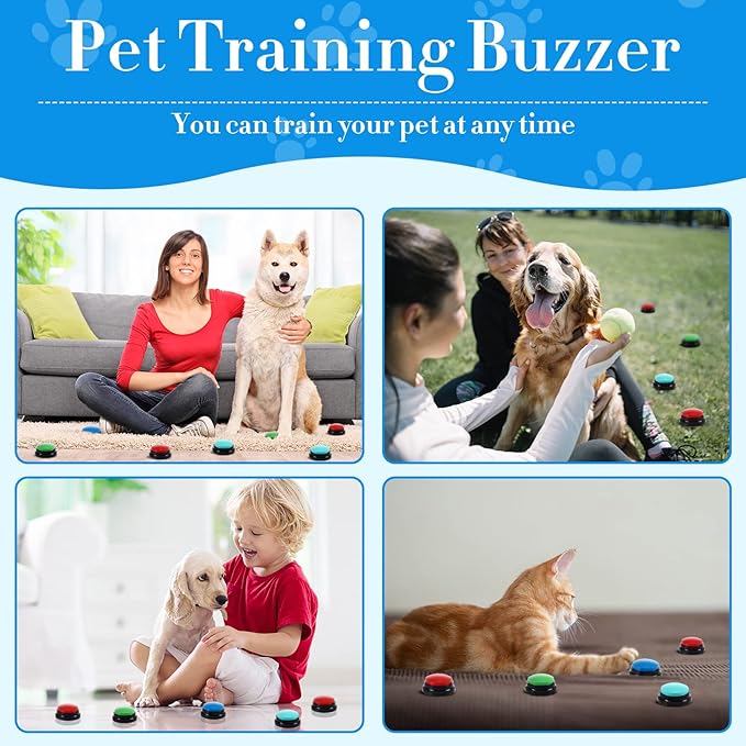 Jerify 16 Pcs Voice Recordable Dog Buttons for Communication Pet Cat Talking Buttons with Stickers 30 Seconds Interactive Speech Training Buzzers for Cat Pet Dog(Classic Colors)