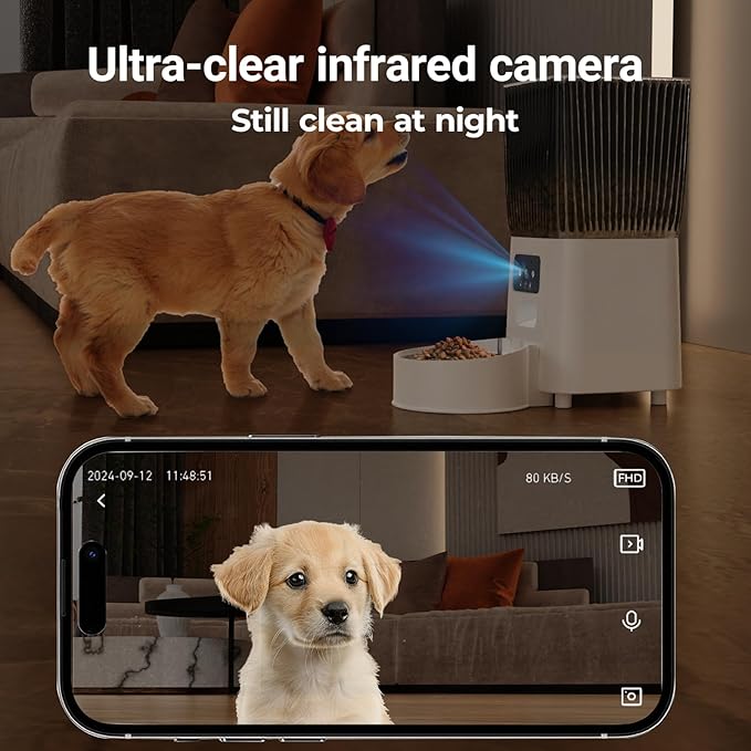 Automatic Cat Feeder with Camera, 5L Smart Dog Food Dispenser with App Control, 1080P Night Vision, Two-Way Audio. 22 Cups Large Hopper, Motion Detection, Timer (5L Single Bowl)