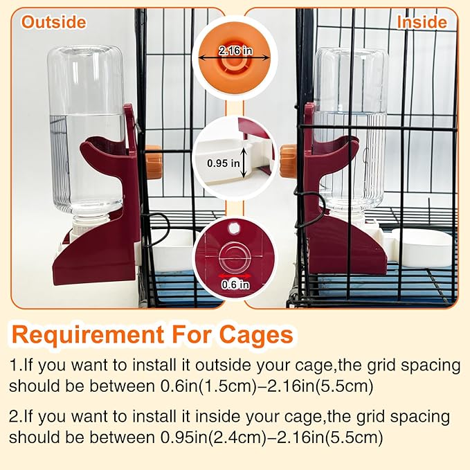 VCEPJH No Mess Bird Feeder and Water Dispenser Automatic Parrot Feeder Cage Accessories Orange Bird Drinker Parakeet Seed Dispenser with Cage Perch for Lovebirds Conures Budgies Canary Finch (Red)