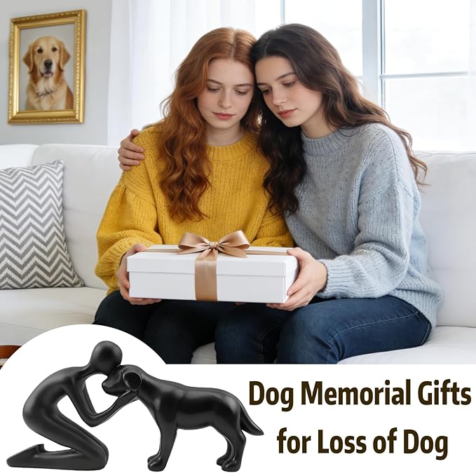 Dog Memorial Statues – Dog Memorial Gifts for Loss of Dog, Pet Memorial Ornament, Pet Sympathy Remembrance Gift (Black)