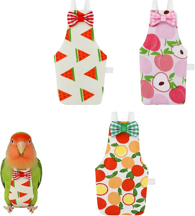 Bird Diaper Flight Suit, 3-Packs Lightweight Reusable Washable Elastic-Straps Parrot Clothes for Peony/Monk Parakeet, Prevents Poop Leaks & Feather Pecking (Peach+Orange+Watermelon, M)