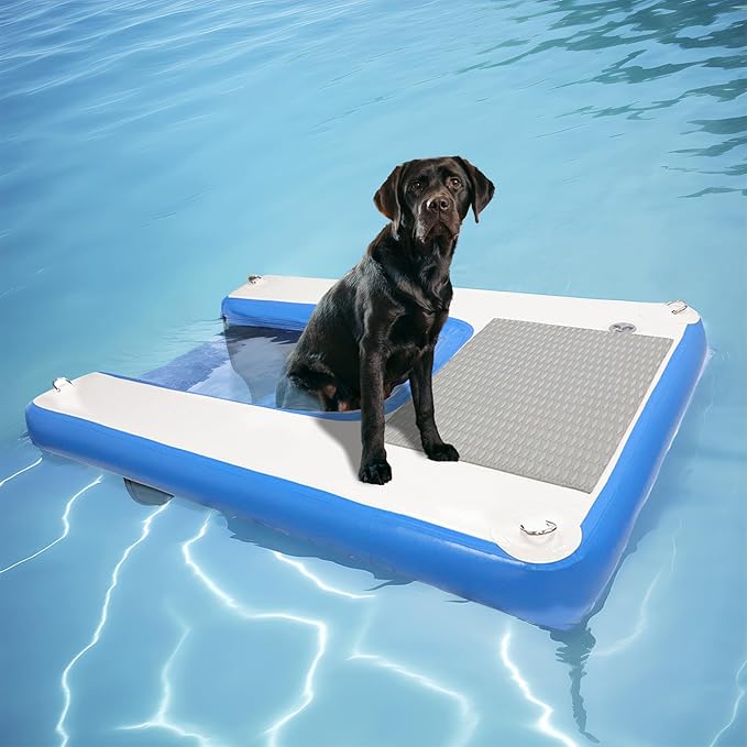 Dog Boat Ramp 48"x32", Inflatable Dog Ramp for Boat & Pool Ramp for Dogs, Non-Slip Stable Pet Ramp, Supports Up to 180 lbs for Pool, Lake & Beach