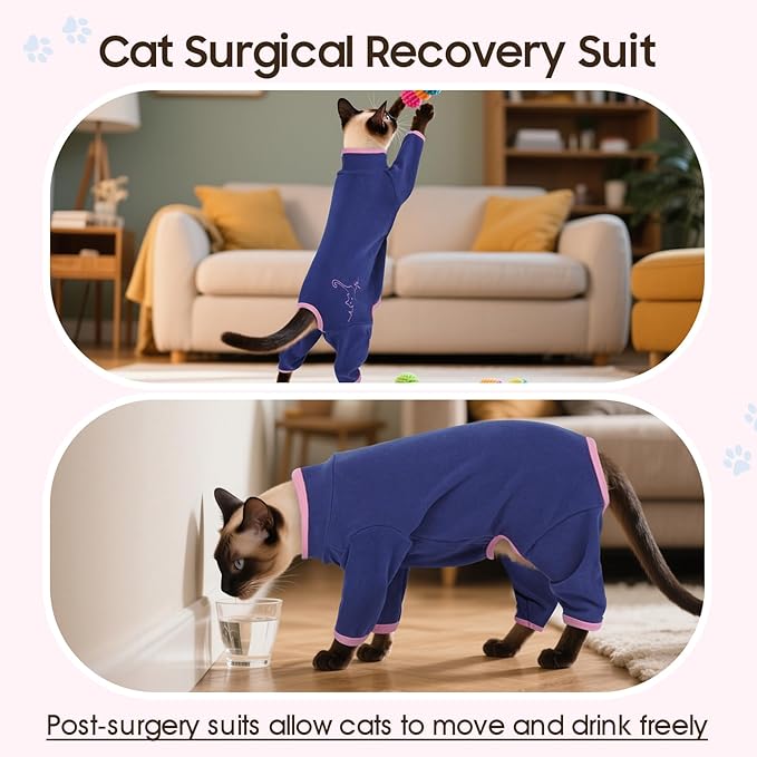 DENTRUN Cat Clothes for Hair Control with Hair Sticky Fabric - Soft Recovery Suit & Breathable Lint-Resistant Cat Sweater for Cats Only, Kitten Onesie Pajamas, XS, Blue