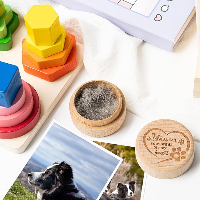 CJiangpo Dog Memorial Keepsake Box, Wooden Pet Urns Memorial Gifts for Loss of Dog Cat Hair Ashes Container Remembrance Pet Loss Sympathy Gifts 2Pcs