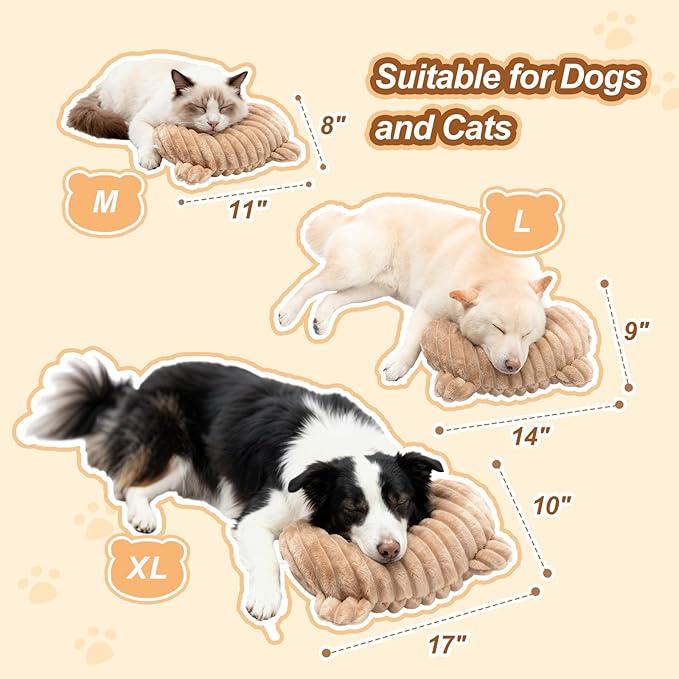 Jiupety Dog Calming Pillow, Soft and Neck-Friendly, Washable Pet Neck Pillows for Small Medium Large Dogs and Cats, 17" x 10", Coffee