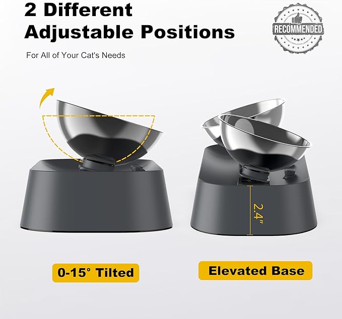 Raised Cat Food and Water Bowls with 3 Height for Indoor Cats, 15° Tilted in Both Ways Elevated Base Anti Vomiting Cat Dishes, Anti Spill for Puppies