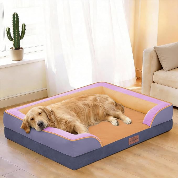 Comfort Expression Orthopedic Dog Bed for Extra Large Dogs 45x35 Inch, Waterproof Egg Crate Foam XL Pet Bed with Removable Bolsters, Dog Couch with Washable Cover & Non-Slip Bottom, Orange Breeze
