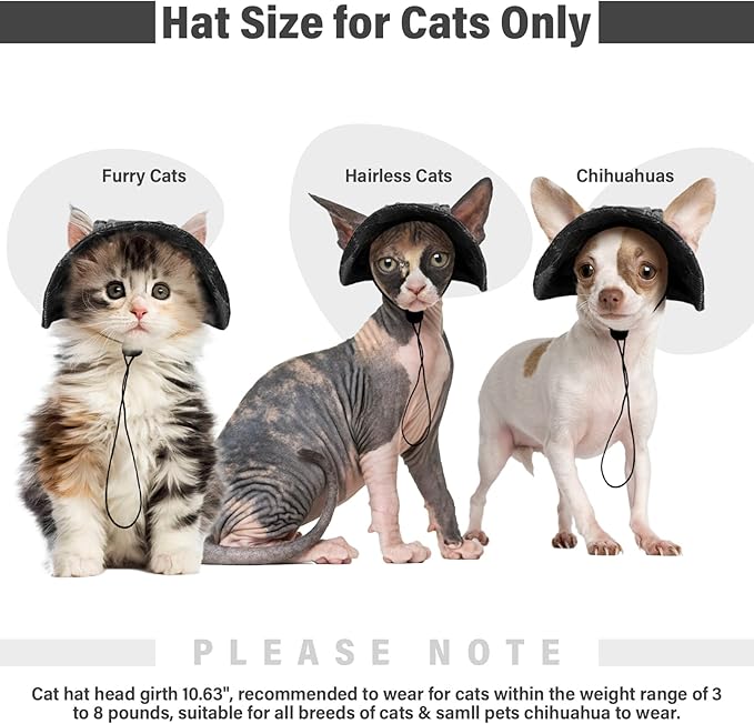 DENTRUN Cat Hats for Cats Only, Cat Cowboy Hats with Ear Holes Tiny Pets Birthday Party Costume, Cat Headwear Mini Cowboy Hat, Funny Sombrero Kitten Hat Chihuahua Beanie Cap Party Decorations