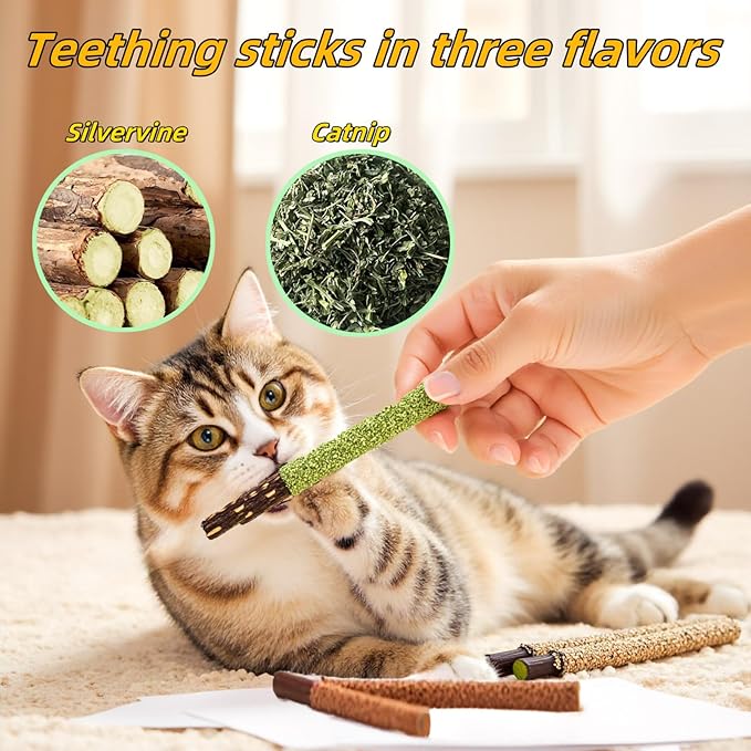 Cat Toys 3Pack Silvervine Chew Stick Kitten Treat Catnip Toy Kitty Natural Stuff Catnip Matatabi for Cleaning Teeth Indoor Dental Snack Interactive