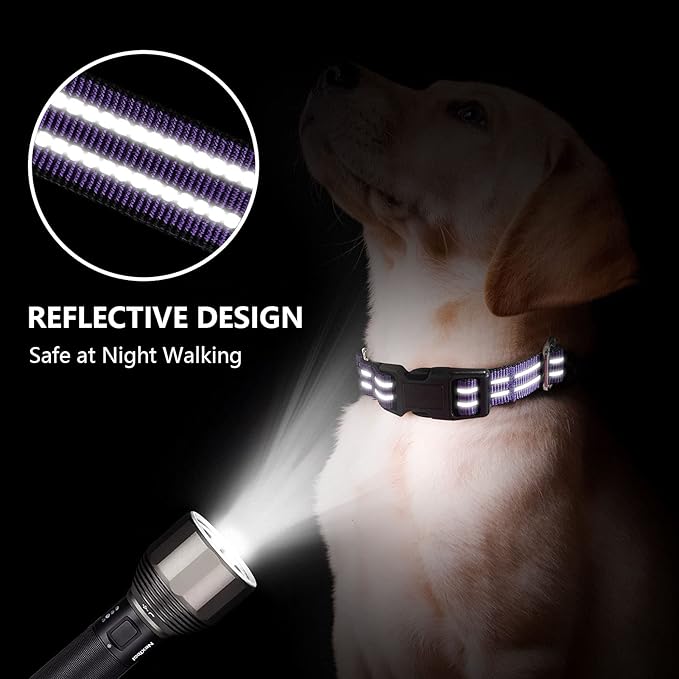 Hikiko Martingale Collar for Dogs Reflective Nylon Dog Collar with Quick Release Buckle Adjustable Training No Slip Dog Collar (X-Small, Purple)