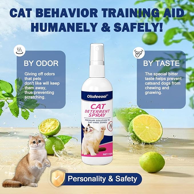 Cat Deterrent Spray,150ml Natural Repellent Spray,Scratch Deterrent for Furniture, Sofas, Rugs, Curtains, Plants,Indoor & Outdoor Keep Cats Kittens Away, No Alcohol