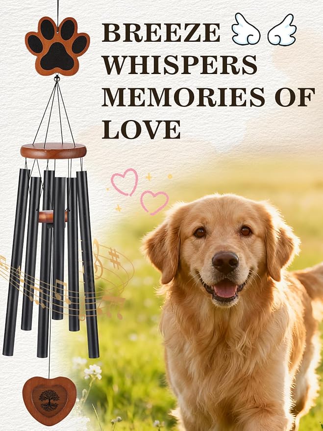 Alphatool Dog Memorial Wind Chimes Gifts with Photo Frame - 32in Sympathy Gift for Loss of Dog, Pet Memorial Gifts for Dogs Passing Away Bereavement