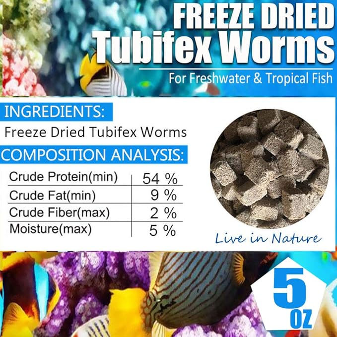All Natural Tropical Fish Food for Small to Medium Sized Saltwater & Freshwater Fish - Betta Guppy Discus Cichlids Discus Goldfish Angel Fish (Tubifex Worm)