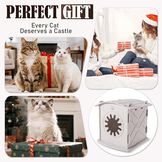 Apasiri Cat Houses for Indoor Cats: Felt Cat House Cave Cathouse, Scratch-Resistant Warm Insulated Covered, Hideaway Tent for Anxiety Relief Gift