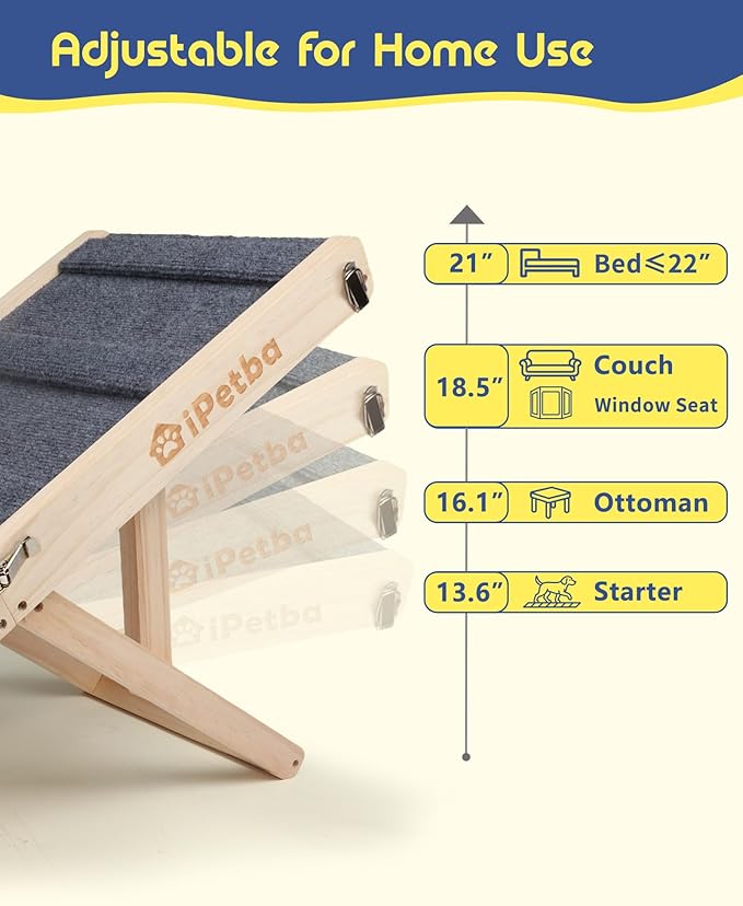 Dog Ramp for Couch & Bed - Joint & Spine Support with Gentle Incline for Small Dogs, Adjustable, Anti-Slip & Foldable, Up to 35 lbs
