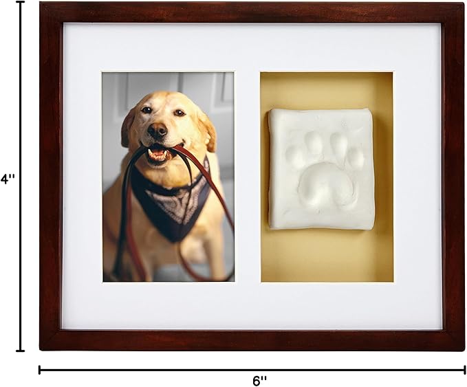 Pearhead Pawprints Wall Frame Keepsake – Espresso Wood Shadowbox Kit for Dogs & Cats with Air‑Dry Clay Imprint, Photo Display 4" x 6"