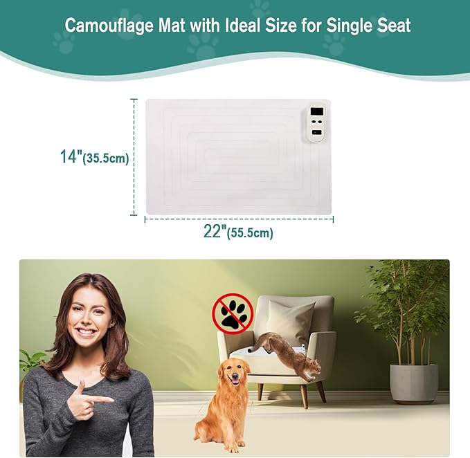 SEERWAY 2 Rechargeable Pet Shock Mats Same Size, Cat Repellent Pad, Cat Deterrent Mat, Electric Training Mat Keeps Dogs and Cats Off Sofa, Couch, Bed and Countertop (22"x14")