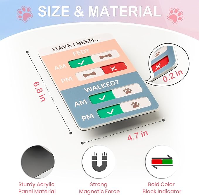 Dog Feeding Reminder, Dog Fed Sign Tracker -Daily Am/Pm Chart Slider Sign for Pet Fed and Walk Reminder, Easy to Use On Fridge Or Wall with Adhesive and Magnet,Pet Supplies