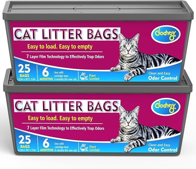 Cat Litter Refill Bags Compatible with Genie Easy Roll Litter Bin, 50 Count Bags Long Lasting Cat Bag Cartridge, 7-Layer Odor Control, Leak-Proof & Easy Tear Design