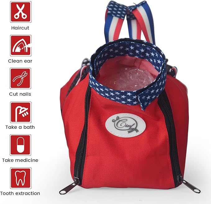 Cinf Cat Nail Clipping Cleaning Grooming Restraint Bag （Free Muzzle） No Scratching Biting for Bathing Nail Trimming Injecting Examining((Red USA Flag,M)