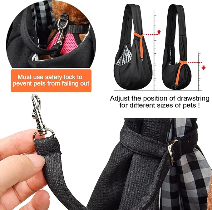 Tomkas Small Dog Sling Carrier - Zipper Pocket & Classic Strap - for 3-10 lbs Pets(Black)