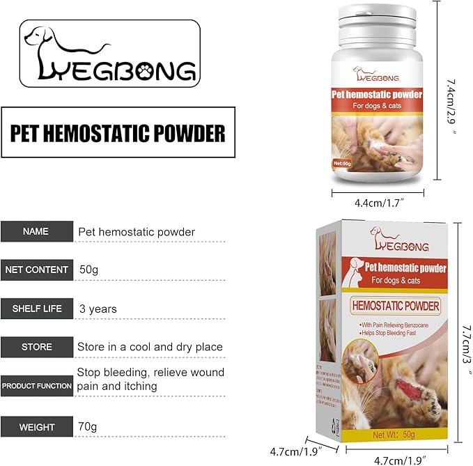 hejhncii 50g Medicated Powder for Bleeding Styptic Powder for Dogs Cats Pet Dogs Cats Skin Care Styptic Powder Pet Styptic Powder