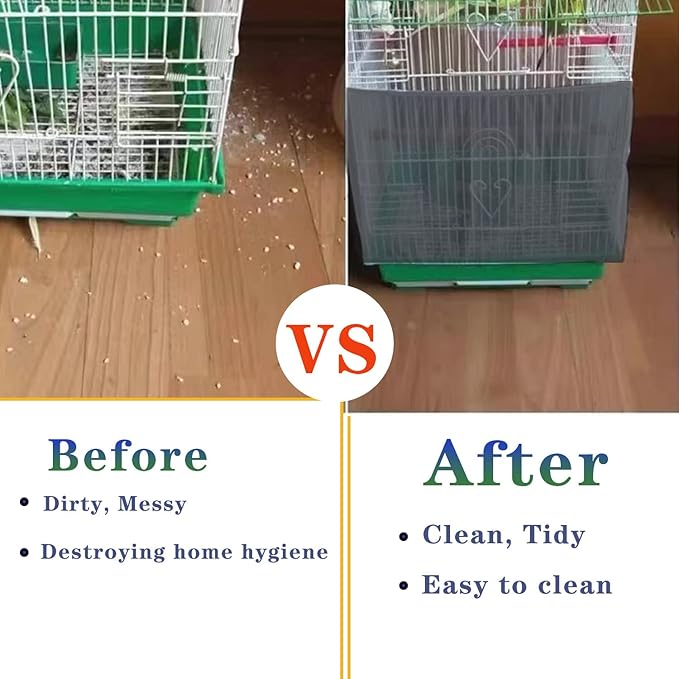 Bird Cage Seed Catcher, Large Bird Cage Skirt Guard, Adjustable Soft Nylon Mesh Bird Cage Netting for Round Square Bird Cages Circumference 60-86Inch