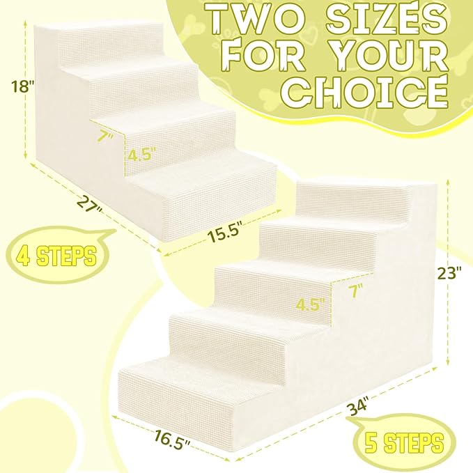 Niubya Dog Stairs for Small Dogs and Cats,18'H Non-Slip Bottom Pet Steps for High Beds and Couch,High-Density Foam Pet Stairs White,4 Steps