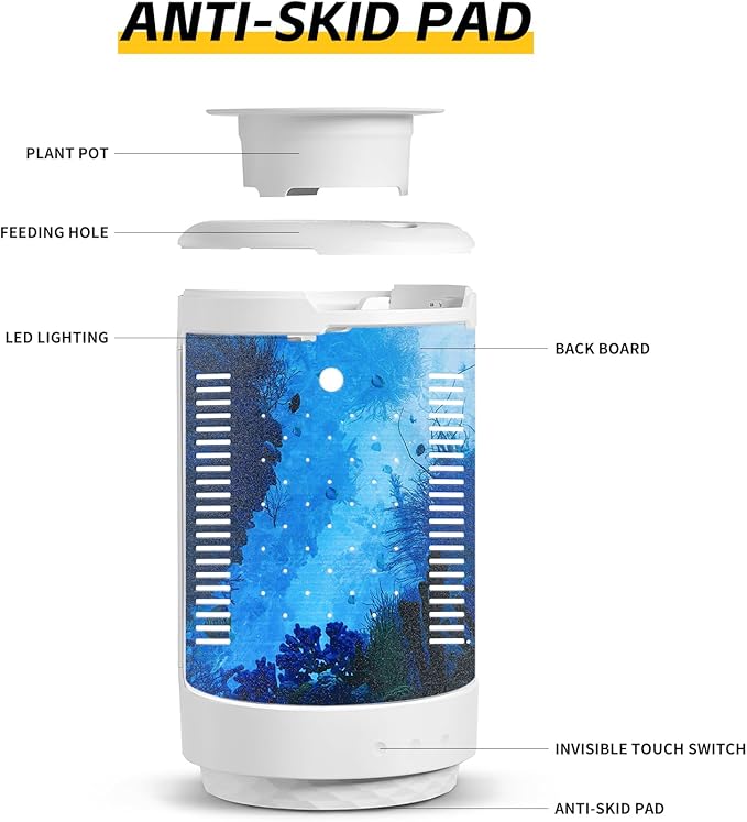 Small Fish Tank 1.2 Gallon Aquarium Starter Kit Desktop Mini Fish Bowl Small Betta Fish Tank with Plant Pot (Coral Reef)