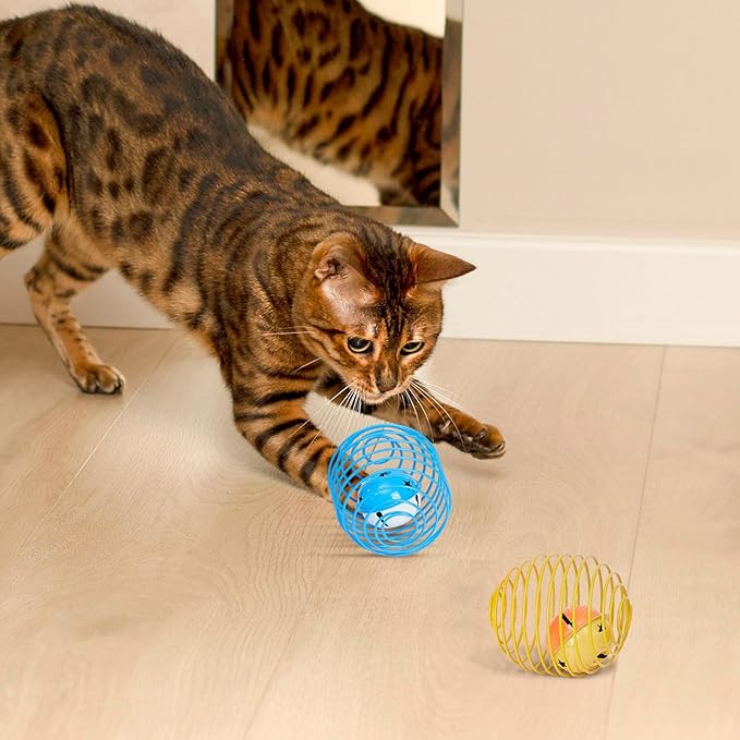 Jecery 5 Pcs Cat Spring Balls Toys Stretchable Rolling Balls Colorful Playful Coils Interactive Action Toy Caged Rats for Kitten Pet Supplies (Bell,Multicolor)