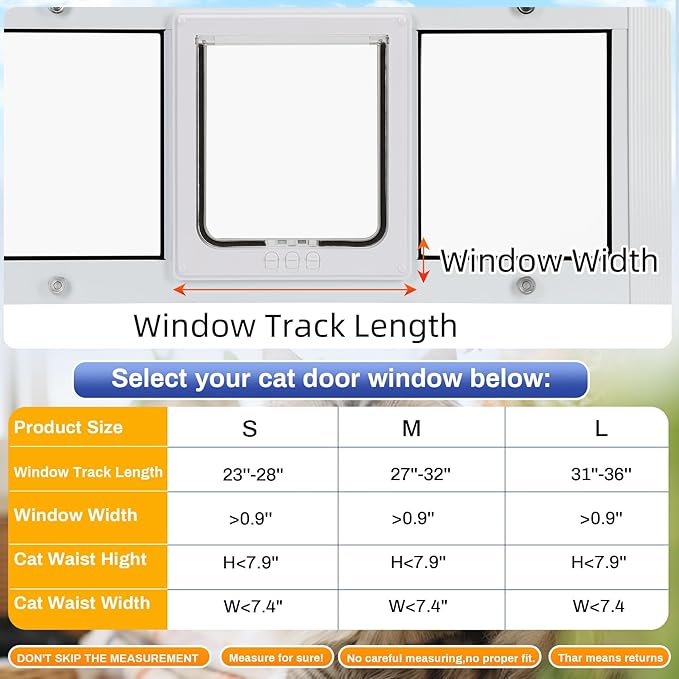 Full Size Cat Door Window Insert, fits 23'‘-28’' Various Sliding Windows, 4 Flexible Locking Modes, High-Definition, high-Transparency cat Door for Windows, Magnetic Reset Design