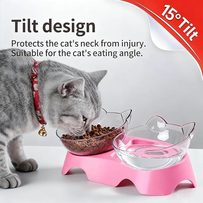 MILIFUN Cat Bowls, Cat Food Bowls Elevated Tilted, Anti Vomiting Kitty Bowl for Puppy and Bunny, Orthopedic Pet Bowl for Indoor. (Pink)