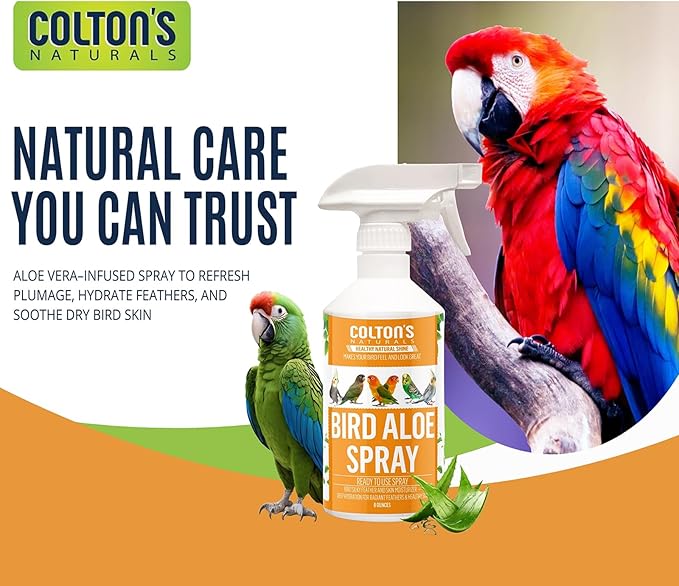 Bird Aloe Vera Spray – Soft Feathers Conditioner & Skin Moisturizer -16 OZ- for Parrots, Cockatiels, Conures & All Birds – Natural Aloe Mist for Molting Relief, Sooths Itchy Dry Skin Feather Plucking