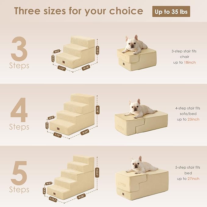 EHEYCIGA Dog Stairs for High Bed 22.5" H, 5-Step Dog Steps for Bed, Pet Steps for Small Dogs and Cats, Non-Slip Balanced Pet Ramp Indoor, Graige