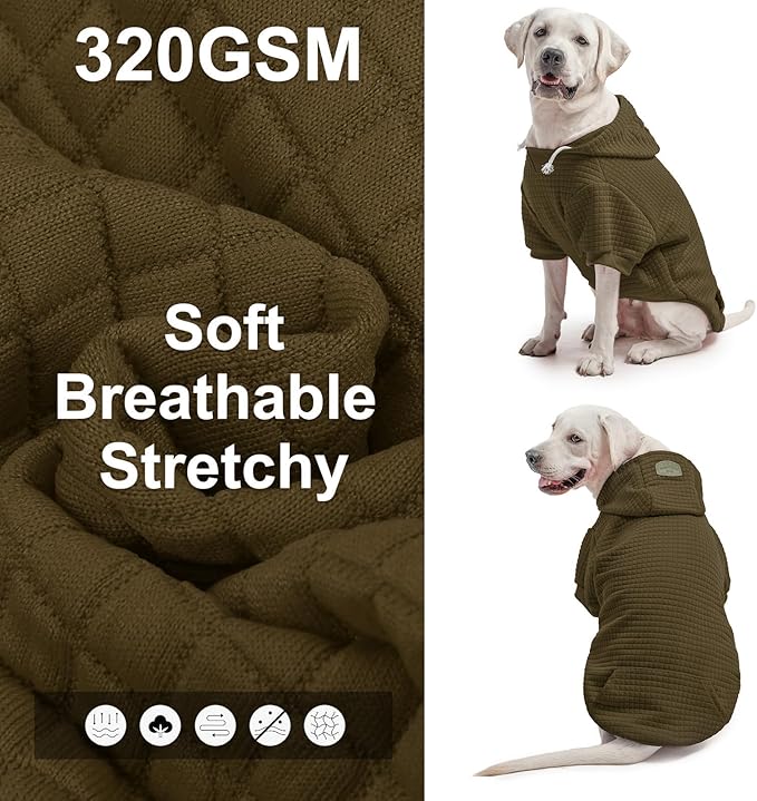 BEAUTYZOO Dog Hoodie with Leash Hole and Pocket,Dog Sweaters for Small Medium Large Dogs Boys Girls,Waffle-Like Laminated Cotton Warm Outfits for French Bulldogs, Pitbull, Winter Puppy Clothes Jacket