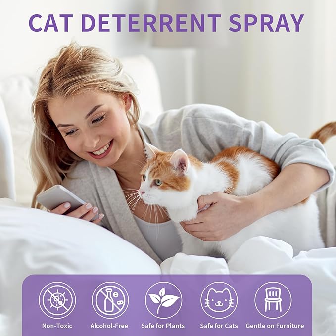 Cat Scratch Deterrent Spray, Cat Repellent Spray Indoor and Outdoor for Cat and Kitten, No Scratch Spray Training Aid for Furniture, Sofas, Rugs, Curtains - Non-Toxic, Alcohol-Free Formula