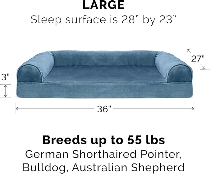 Furhaven Replacement Dog Bed Cover Faux Fur & Velvet Sofa-Style, Machine Washable - Harbor Blue, Large
