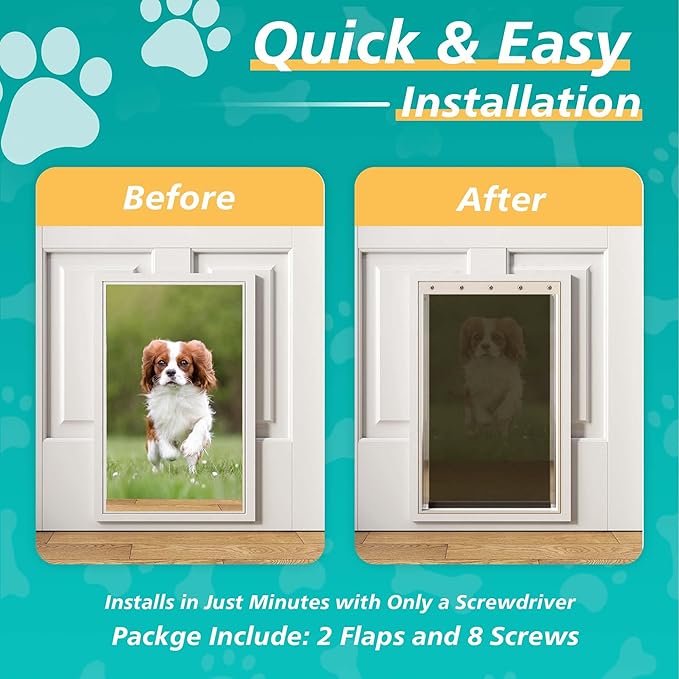 2PACK Medium Dog Door Replacement Flaps with Screws, Compatible with Petsafe Freedom PAC11-11038, Weather-Proof & Warp-Resistant, Dog and Cat Flap, 12 7/8'' × 8 1/8''