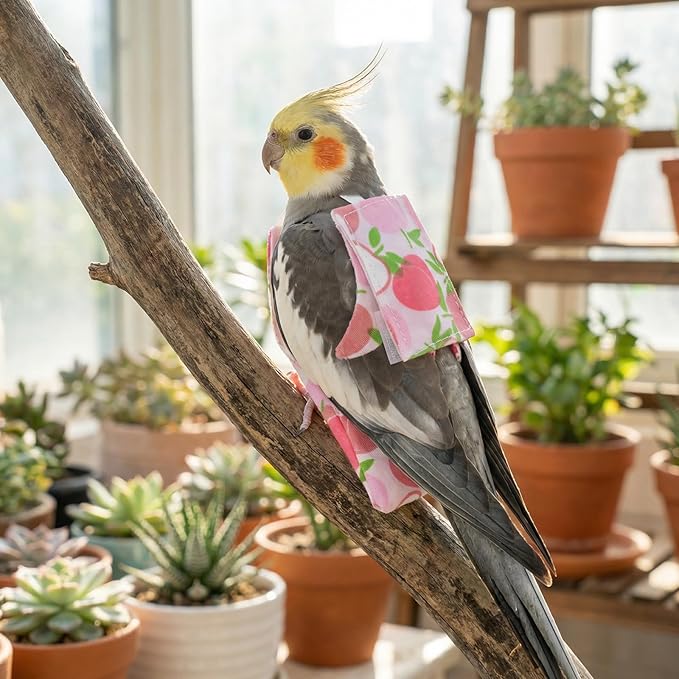 5 Pcs Bird Diaper, Parrot Nappy with Waterproof Inner Cute Parrot Pants Reusable Cockatiel Clothes Flight Suit for Parakeet Cockatiel Mini Macaw Budgie Canary