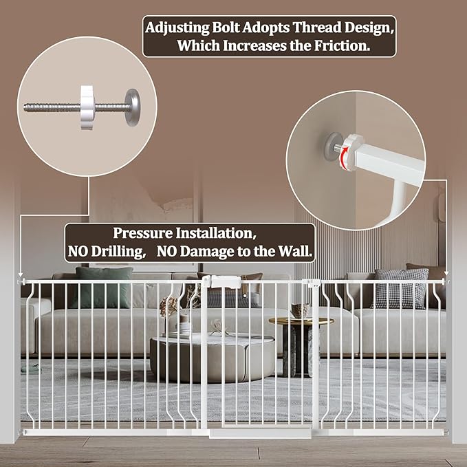 WAOWAO Baby Gate 29.13-43.3" Extra Wide Pressure Mounted Walk Through Swing Auto Close Safety White Metal Toddler Kids Child Dog Pet Puppy for Stairs,Doorways,Kitchen