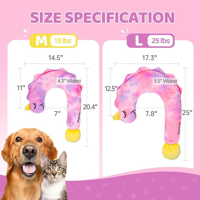 BurgeonNest Small Dog Calming Pillow for Dogs and Cats, Fluffy Soft Colorful Sleep Bolster Cozy Pet Bed Pillow, Great Present for Senior Pup Puppy Kitten, Washable, L