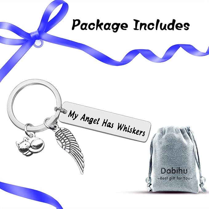 Dabihu Pet Memorial Gift Loss of Cat Keychain Sympathy Jewelry Has Whiskers Keyring In Memory of Cats Pet Sympathy Gift for Cat Lover Family Friends Remembrance Gifts