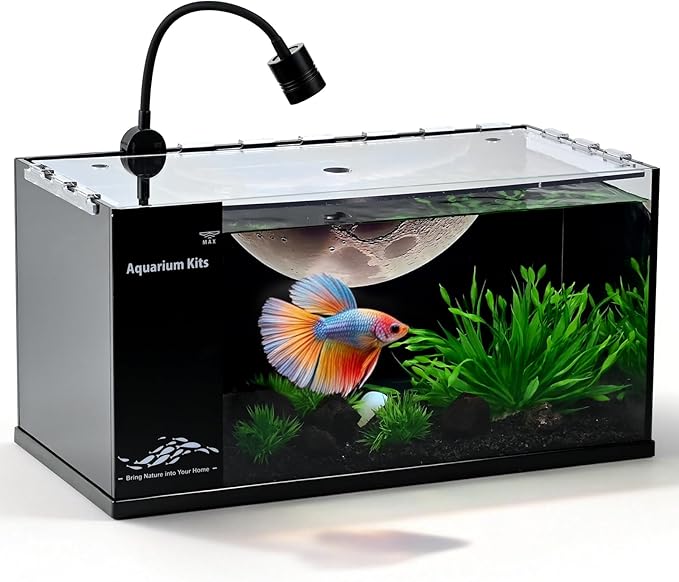Fish Tank Kit,3 Gallon Small Aquarium,Ultra-Clear Nano Aquarium,Betta Fish Tank,Suitable for Small Fish Tank,Aquarium Starter kit,Desktop Fish Tank (Planet Background)