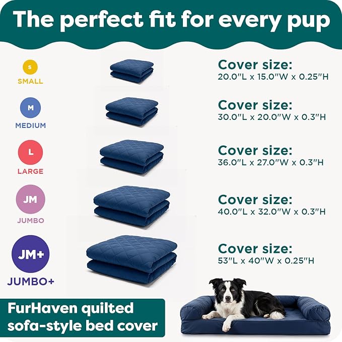 FurHaven Dog Bed Cover Replacement, Sofa-Style Design with Soft Quilted Sleep Surface for Cozy Comfort, Machine Washable, Jumbo Plus XXL, Quilted Fabric, Navy Blue