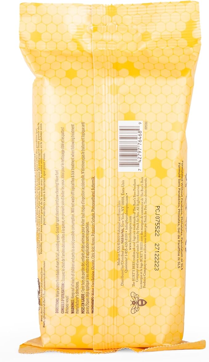 Burt's Bees for Pets Gentle Cleansing Puppy Wipes with Buttermilk, 98% Natural Origin Formulas, Hypoallergenic Dog Cleaning Wipes for Paws and Butt, 100 Count - 6 Pack