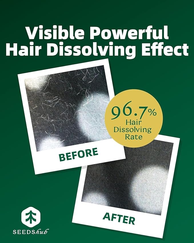 Pet Hair Dissolver for Washing Machine - Dog & Cat Hair Remover, 96.7% Hair Dissolution, Stain/Hair Remover for Laundry, 2 Sachets, HE/Top/Front-Load Compatible, Removes Residue & Odors, Septic Safe