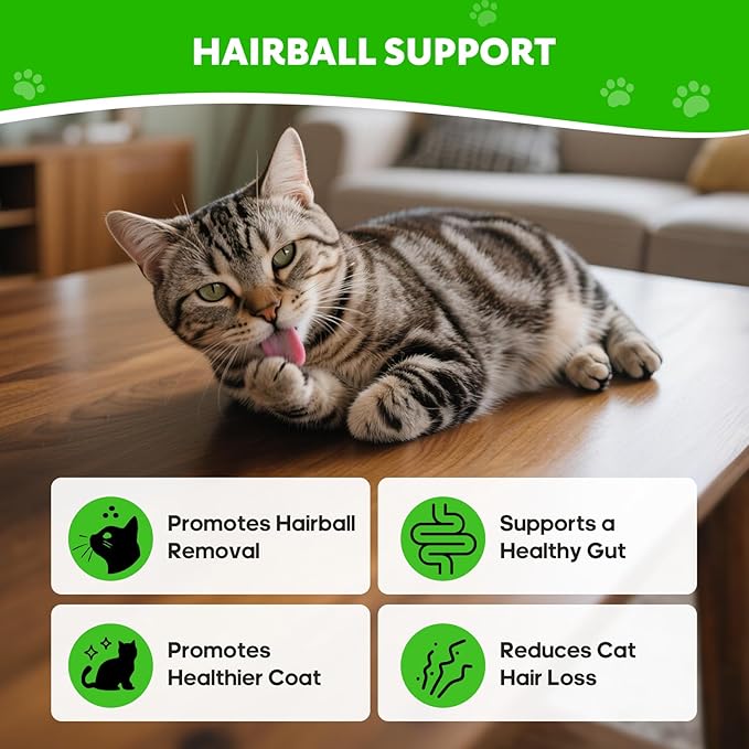 Hairball Relief for Cats, Cat Hairball Remedy, Cat Hairballs Control with Psyllium Seed Husk and Vitamins, Helps Eliminate & Prevent Hairballs, Supports Healthy Digestion & Coat, 100 Capsules