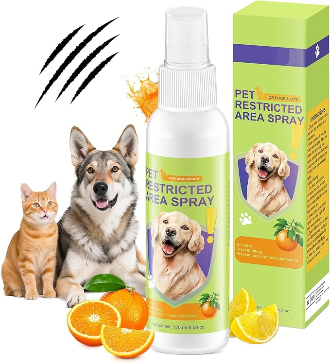 Pet Deterrent Spray - Stops Cat & Dog Peeing, Chewing, Scratching, Natural Citrus & Lemon Formula, Safe, Stain-Free Pee Corrector 4.0 Oz(B)