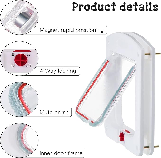 Saintrygo Cat Door 4 Way Rotary Locking Flap Door for Interior Exterior Weatherproof Pet Doors for Cats & Dogs Circumference < 23", Outer Size 9.61" x 7.99"